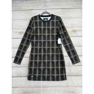 Lurking Class Coffin Print Long Sleeve Shirt Dress Womens XL Gray Stretch NEW